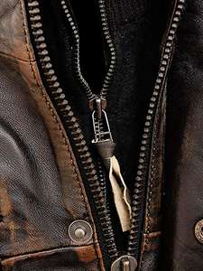 แจ็คเก็ตหนังแท้สำหรับผู้ชาย, แจ็คเก็ตหนังแท้100% แจ็คเก็ตแฟชั่นสำหรับนักขี่มอเตอร์ไซค์หนังสีน้ำตาล - Product Image 4