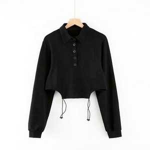 Logo personnalisé de haute qualité en coton à manches longues avec fermeture éclair blanc haut court sweat à capuche pour femme pour vêtements de sport décontracté uni - Product Image 4