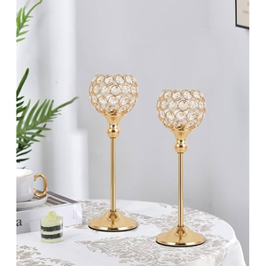 Bougeoirs en cristal en métal argenté personnalisables de luxe avec support en verre doré pour les tables de Noël et de mariage - Product Image 1