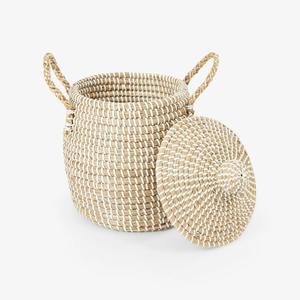 Bacs naturels écologiques pour décoration de cuisine, corbeille tissée en paille d'herbe de mer panier d'organisation domestique avec couvercle tailles personnalisables - Product Image 4