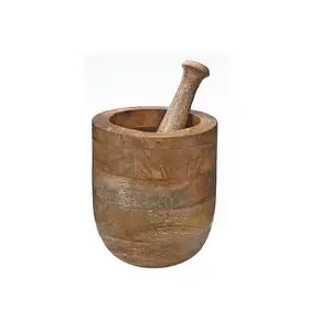 Mortier et pilon en bois brun en gros pour la maison restaurant accessoires de cuisine herbes et épices outils granit médecine broyeur masher