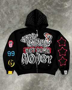 Ropa de calle de alta calidad Sudadera con capucha Fleece Blank Boxy Zip up Vintage Doble capa Lavado ácido Sun Faded Sudaderas con capucha desgastadas para hombres - Product Image 4