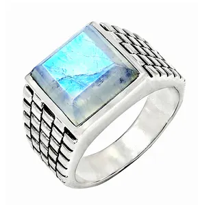 Ấn Độ Đồ Trang Sức Mens Nhẫn Phụ Nữ Bất 925 Sterling Bạc Phụ Nữ Moonstone Đá Quý Đồ Trang Sức Tự Nhiên Cổ Điển Mát Vòng