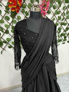 Lehenga Saree en Soie Prêt-à-Porter de Qualité Supérieure, Couleur Personnalisée, avec Motif de Manches Fantaisie et Pièce de Blouse, pour Adultes, Idéal pour Mariages et Fêtes - Product Image 6