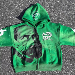 Haute qualité 500 GSM coton épais uni poids lourd surdimensionné sweats à capuche sans ficelle Logo personnalisé en détresse zippé sweats à capuche pour hommes - Product Image 1