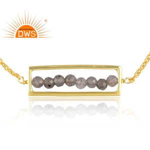 Best Selling <b>Sterling</b> <b>Silver</b> 18K Gold Plated Natural Labradorite <b>Beaded</b> Gemstone <b>Bracelet</b> Demi Fine Jewelry Manufacturer - Product Image 2