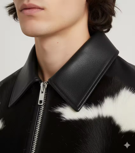 Expédition immédiate Veste bomber en cuir de vache véritable pour homme Coupe classique Style motard Unisexe Hiver Col montant Logo avant solide Style urbain - Product Image 4