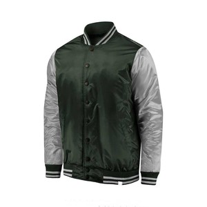 Chaqueta Bomber Varsity con Logotipo Frontal de Satén Antibacteriano al por Mayor para Hombre, Chaqueta Universitaria Personalizada con Letras, Estilo Casual - Product Image 1