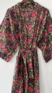 Kimono de algodón indio Unisex, bata de baño rosa con estampado Floral, bata de baño, cubierta de Bikini, temporada de invierno de algodón 100% - Product Image 2