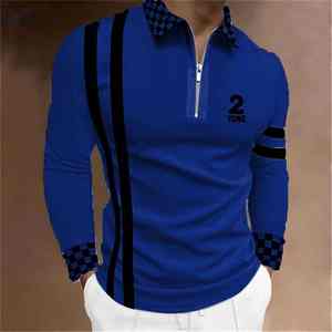 2025 hombres nueva raya manga larga Polo camisa hombres Casual estilo Simple Polo camisas primavera blusa básica camisetas ropa para hombres - Product Image 2