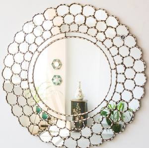 Grand miroir mural rond en argent, miroir encadrée en bois avec feuille d'argent - Product Image 3