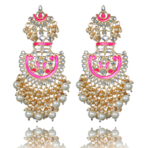 Pendientes Largos Étnicos Clásicos Inspirados en Polki para Mujer, Acabado Liso, Cristal de Imitación, Base de Aleación Duradera, para Bodas - Product Image 2