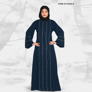 Abaya pour femmes en tissu Nida, broderie linéaire de qualité supérieure, écologique, vintage |   Robe de soirée longue et élégante - Product Image 3