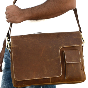 Hunter Leather <b>Messenger</b> <b>Bag</b> <b>for</b> <b>Men</b> Customization Available <b>Bag</b> Adjustable Shoulder Strap Multiple Pockets <b>for</b> Office - Product Image 1