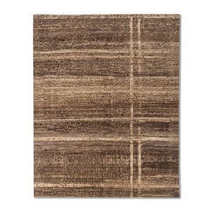 Manifest Beige <b>Brown</b> Hand Knotted <b>Wool</b> Rug Striped Pattern AKWL-2018 Viscose for Home Hallway Entryway Rectangle Boho Tabriz Rug - Product Image 1
