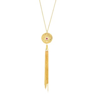 <b>Ruby</b> CZ Round Shape Eye Tassel <b>Necklace</b> Turkish Handmade Wholesale 925 Sterling Silver Jewelry - Product Image 1