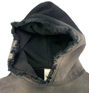 Sudadera con capucha con logotipo personalizado bordado Tie-Dye Streetwear para hombres 100% algodón 450gsm 480gsm 600gsm cuello con capucha de socorro negro - Product Image 5