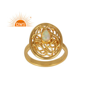 Best Selling Sterling <b>Silver</b> 18K Gold <b>Plated</b> Natural Ethiopian Opal Gemstone Filigree Design Ring Custom Jewelry For Women - Product Image 1