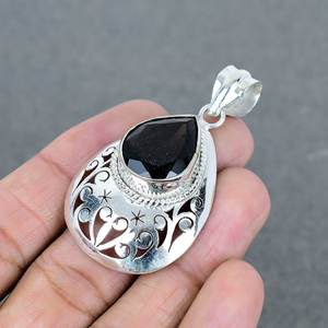 Laiton naturel plaqué argent Onyx noir à facettes en forme de poire pendentif lunette réglage pour mariages fiançailles fêtes cadeau parfait - Product Image 1