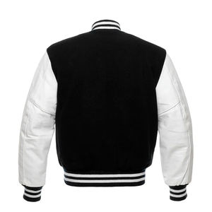 Chaqueta Letterman BrightWhiteSleeves-Black Body con Mangas de Cuero, Chaqueta Varsity Personalizada de Cuero para Hombre - Product Image 3