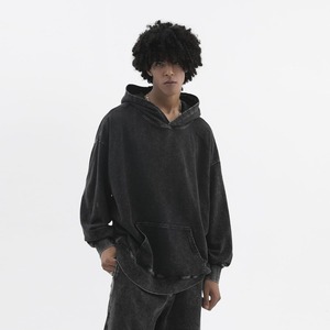 Vente en gros de sweat à capuche personnalisé pour hommes lavé à l'acide 500gsm coton épais éponge solide brodé étiquette personnalisée pas cher - Product Image 4