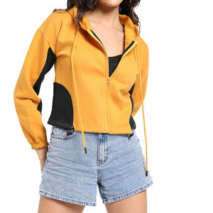 Femmes solide fermeture éclair courte recadrée toile Gym sweat à capuche décontracté à capuche avant Logo goutte épaule saison d'hiver séchage rapide écologique - Product Image 5