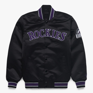 90s Vintage lourd Satin soie Bomber veste brodé Varsity Letterman College veste col montant OEM teint hiver hommes - Product Image 6