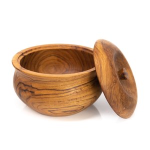 Cuenco de madera de teca con tapa Rústico hecho a mano para sopas Estofados Ecológico Todo natural 1 cuenco Vendido 1 árbol plantado - Product Image 2