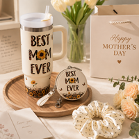 Coffret cadeau personnalisé pour la fête des mères avec gobelet, portefeuille, chouchou pour cheveux et tasse en acier inoxydable