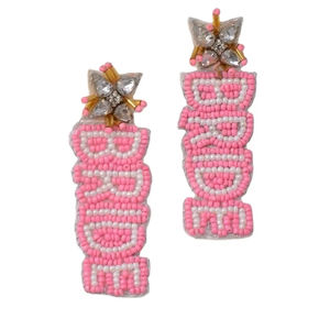 Pendientes de Novia con Cuentas de Colores Rosa y Blanco, Bordados a Mano, al Mejor Precio desde India - Product Image 1