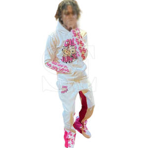 OEM Coton Puff Imprimé Hommes Gym Jogger Ensembles Hiver Sportswear À Capuche Patchwork Pantalon avec Capuche Joggers Empilés Deux Pièces - Product Image 1