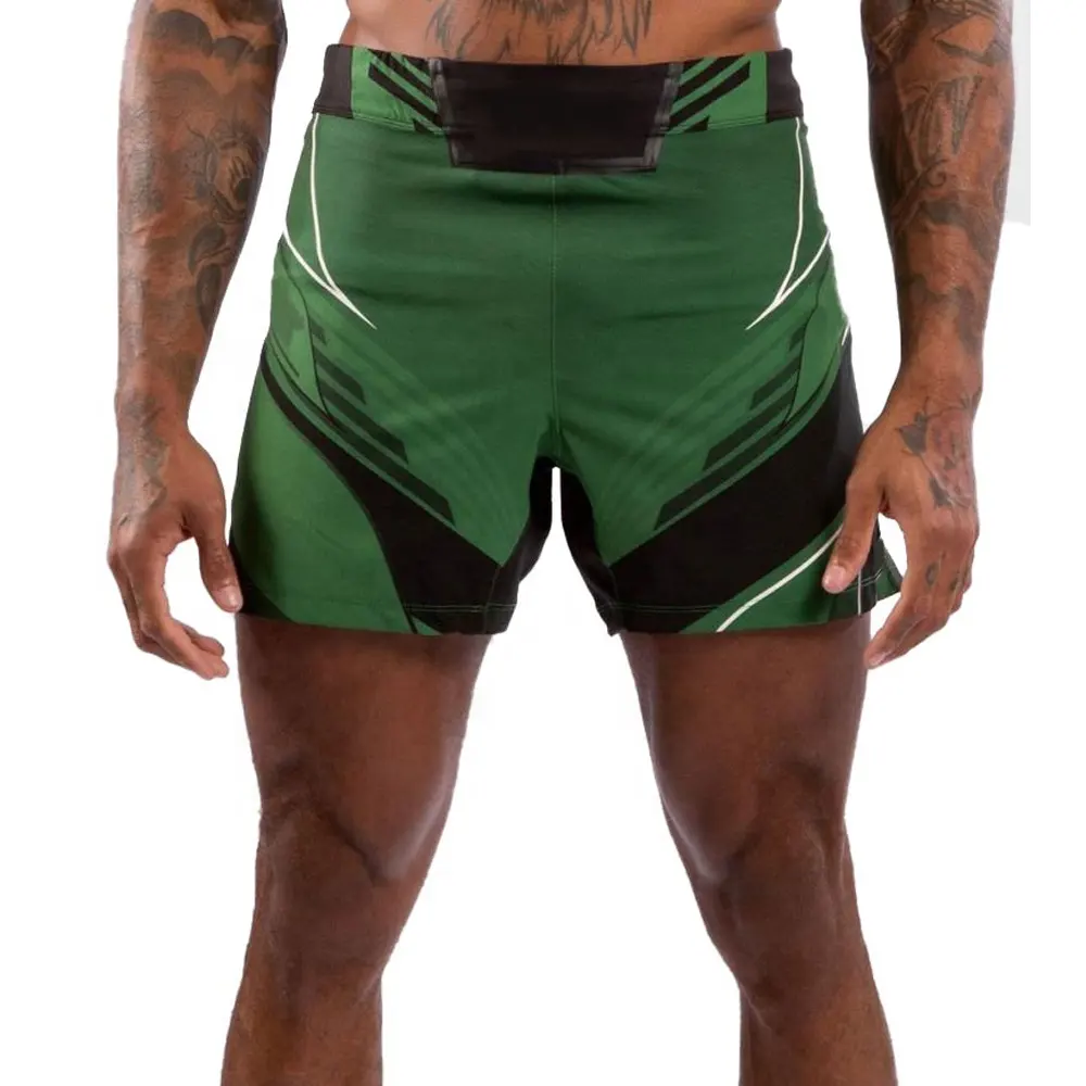 MMA UFC celana pendek tempur, celana pendek MMA desain grafik warna hijau dan hijau