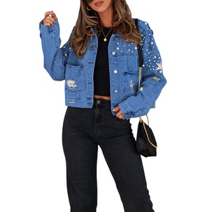 Veste en jean respirante à capuche 100% coton pour femmes, personnalisable, imprimée en 3D, avec rivet, diamant, nouvelle veste en jean - Product Image 2
