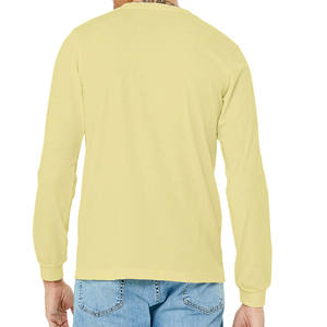 mens light yellow pastel <b>plain</b> solid blank casual <b>long</b> <b>sleeve</b> tshirt crewneck basic tee <b>top</b> - Product Image 5