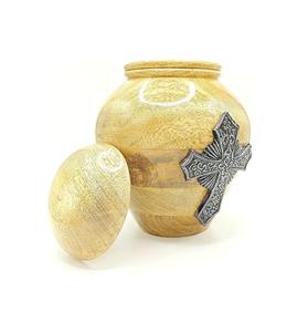 Urna cruzada celta de madera hecha a mano para cenizas humanas adultas con bolsa de terciopelo Urnas de cremación para cenizas Urnas decorativas (Cruz negra) - Product Image 1