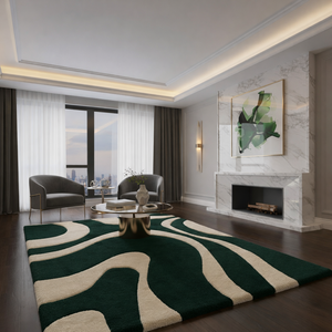 Hand Tufted Wool/Silk Modern Abstract Carpet Wave Pattern Contemporary Area <b>Rug</b> Reversible & Eco-Friendly PET Friendly - Product Image 3