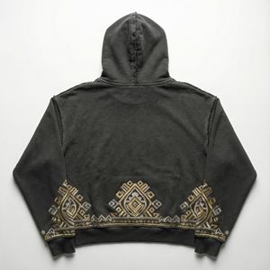 Sweat à capuche pour femme, poids lourd, hiver, 500 g/m², polaire en coton, imprimé 3D en relief, strass, crop top, pull, streetwear - Product Image 2