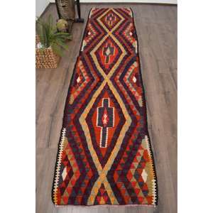 Turkish Rug, <b>Runner</b> 2.7x11.1 ft Vintage Rug, <b>Red</b> Brown Polka dot Wool Rug - Product Image 1