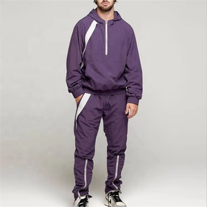 Custom Mens Embroidered Sweatsuit Zipper Jacket & <b>Jogger</b> Set with <b>Nylon</b> Sweatpants Outdoor Windbreaker Tracksuit - Product Image 5