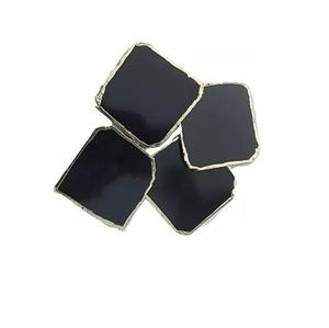 Posavasos de piedras preciosas de ágata negra de lujo de la mejor calidad con bordes dorados para regalos y decoración de interiores disponibles al mejor precio - Product Image 1