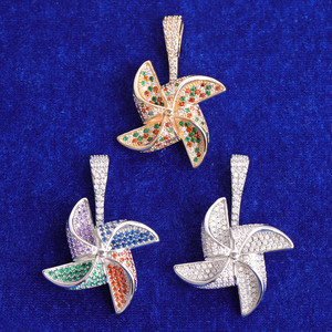 À la mode Hip Hop Style Moissanite Diamant Moulin À Vent Spinner Pendentif Collier Unique Nouveau Design Rotatif Pinwheel Collier - Product Image 1