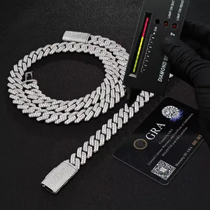 Cadena cubana de doble fila de 14 mm de ancho, estilo Hip Hop Iced Out, con moissanita VVS, de plata de ley 925, para hombre, nueva. - Product Image 2