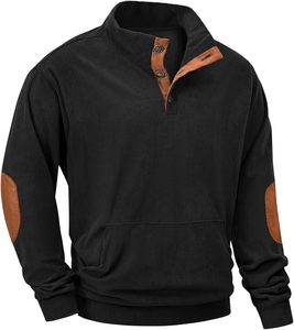 เสื้อสเวตเตอร์แขนยาวผ้าลูกฟูกสำหรับผู้ชาย, เสื้อสเวตเตอร์ลำลองลาย3D สีพื้นปกตั้ง - Product Image 1