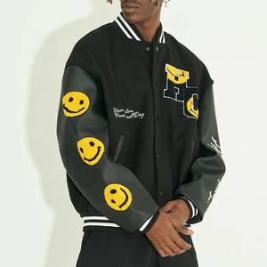 High Street Style hommes Softshell Varsity veste col montant goutte épaule Chenille brodé Logo vêtements d'hiver en cuir - Product Image 2