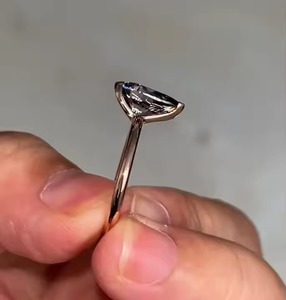 Gray Original Moissanite Diamond Engagement <b>Ring</b> VS2 Certified Gold Bezel Set Pear Cut Bridle Wedding <b>Ring</b> - Product Image 3