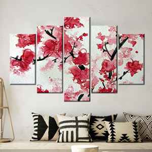 Impression sur toile de fleurs de cerisier : Décoration murale florale Sakura, lot de 5 : Toile encadrée - Product Image 1