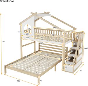 Lits pour enfants 90 x 200 cm avec échelle de rangement, <span class=keywords><strong>lit</strong></span> superposé et barrière de sécurité, dotés d'un design à plancher bas - Product Image 4