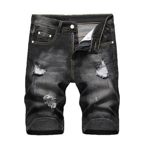 OEM Customized Mid <b>Waist</b> Knitted Distressed Denim <b>Shorts</b> for Men and Women Streetwear Style with Button Straight for Summer - Product Image 1