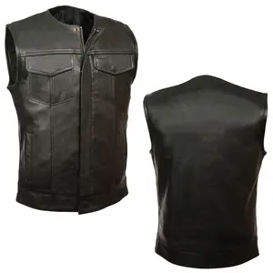 Natural cowhide motorcycle men leather classic style leather vest motorbike fashionable cotton lining top quality sleeveless