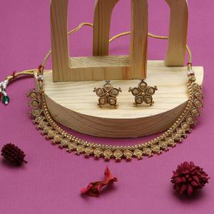 Export Quality Classic Ethnic Brass <b>Necklace</b> <b>Set</b> with Earrings Great Addition to Your Indian Jewellery Collection for Sale - Product Image 1